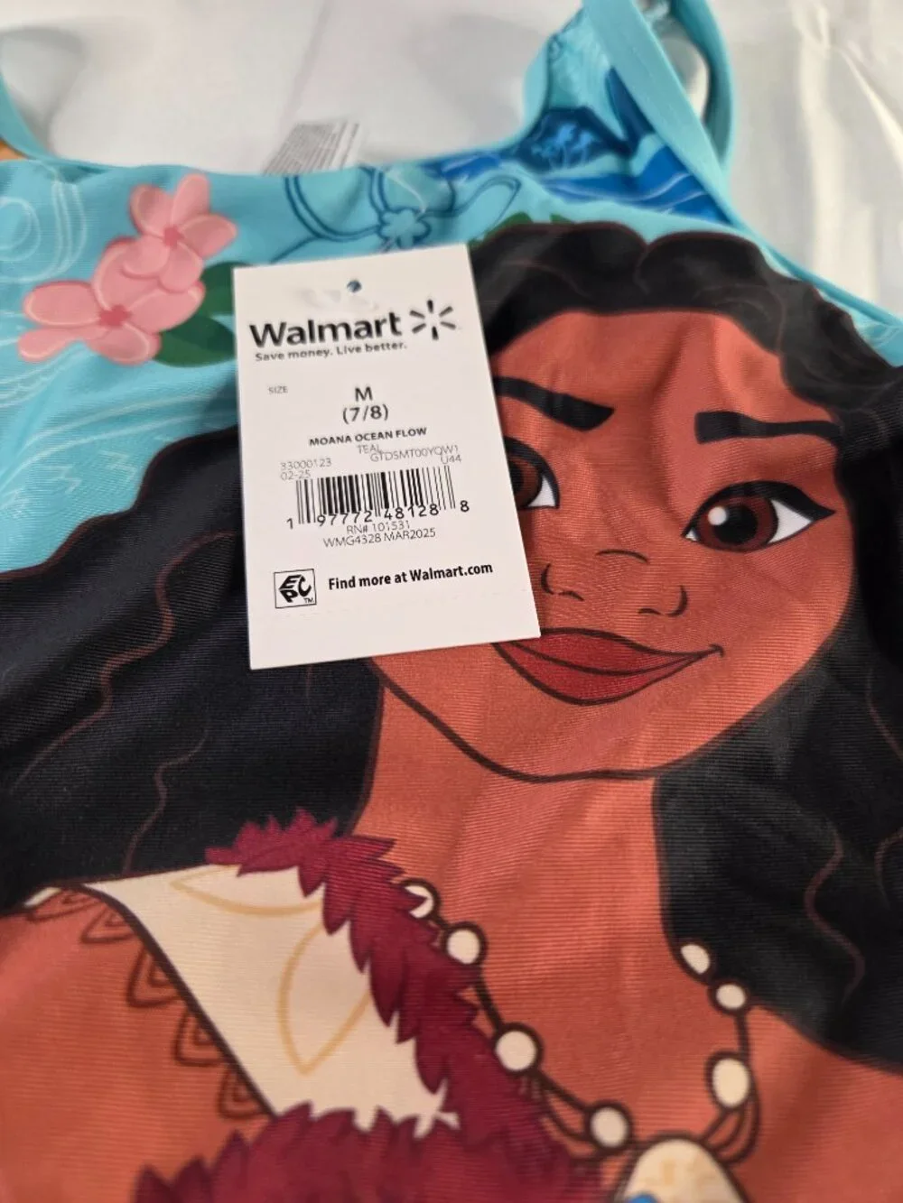 Disney‎ Moana One Piece Swimsuit Girls Size M 7/8 Blue Character Swimwear NWT